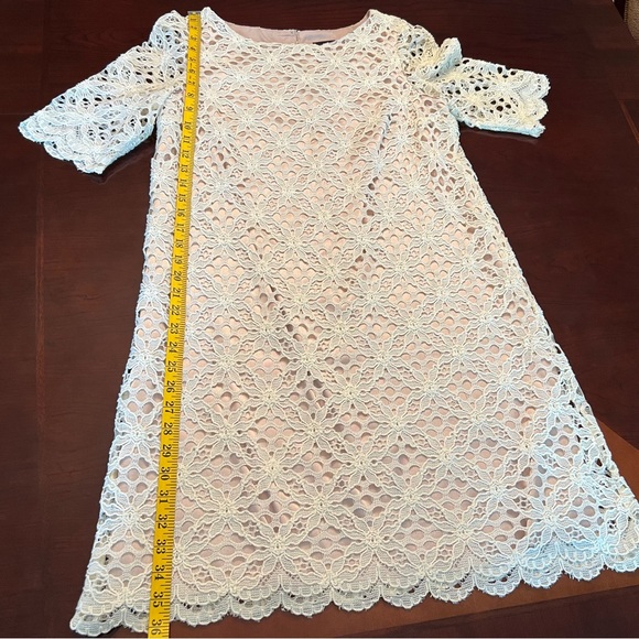 JAX (Black Label) – Cream/Off White Over Tan Crochet Lace Overlay Special Dress - Picture 6 of 17